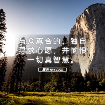 Picture 05 - 箴 言 18:1 CUVS - 与 众 寡 合 的 ， 独 自 寻 求 心 愿 - Bible Verse Picture