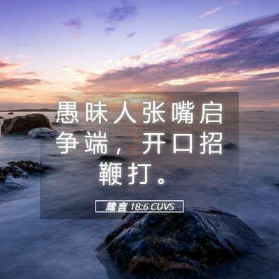 Picture 05 - 箴 言 18:6 CUVS - 愚 昧 人 张 嘴 启 争 端 ， 开 口 招 - Bible Verse Picture