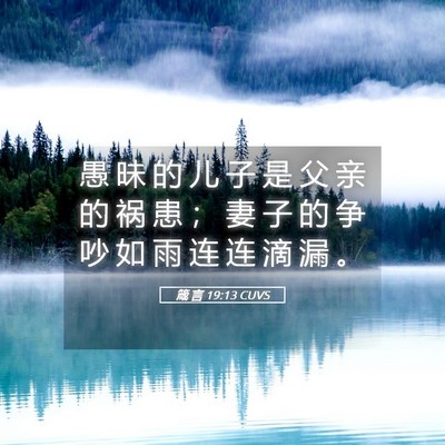 Picture 05 - 箴 言 19:13 CUVS - 愚 昧 的 儿 子 是 父 亲 的 祸 患 ； - Bible Verse Picture