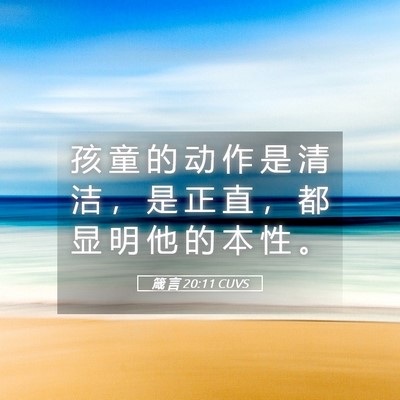 Picture 05 - 箴 言 20:11 CUVS - 孩 童 的 动 作 是 清 洁 ， 是 正 直 - Bible Verse Picture