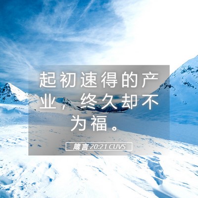 Picture 05 - 箴 言 20:21 CUVS - 起 初 速 得 的 产 业 ， 终 久 却 不 - Bible Verse Picture