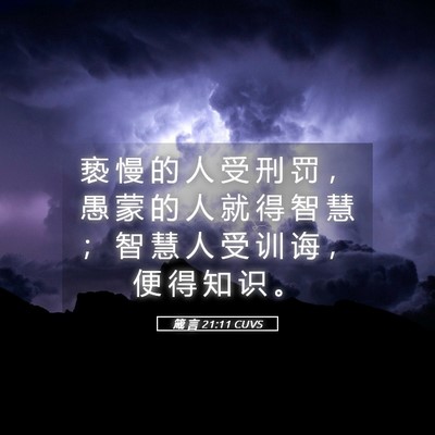 Picture 05 - 箴 言 21:11 CUVS - 亵 慢 的 人 受 刑 罚 ， 愚 蒙 的 人 - Bible Verse Picture