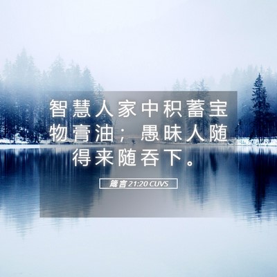 Picture 05 - 箴 言 21:20 CUVS - 智 慧 人 家 中 积 蓄 宝 物 膏 油 ； - Bible Verse Picture