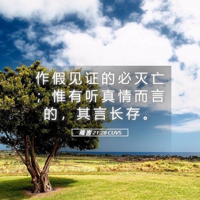 Picture 05 - 箴 言 21:28 CUVS - 作 假 见 证 的 必 灭 亡 ； 惟 有 听 - Bible Verse Picture