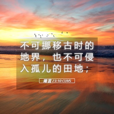 Picture 05 - 箴 言 23:10 CUVS - 不 可 挪 移 古 时 的 地 界 ， 也 不 - Bible Verse Picture