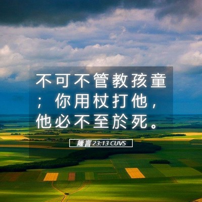 Picture 05 - 箴 言 23:13 CUVS - 不 可 不 管 教 孩 童 ； 你 用 杖 打 - Bible Verse Picture