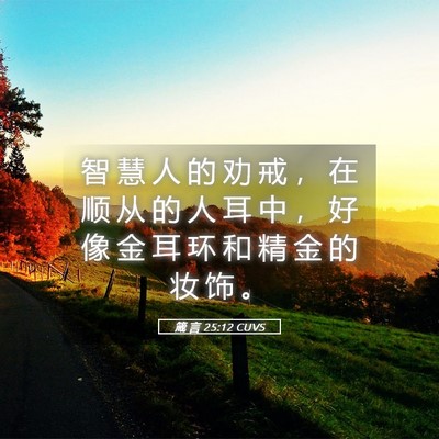 Picture 05 - 箴 言 25:12 CUVS - 智 慧 人 的 劝 戒 ， 在 顺 从 的 人 - Bible Verse Picture