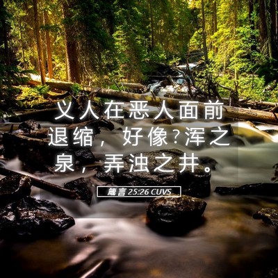 Picture 05 - 箴 言 25:26 CUVS - 义 人 在 恶 人 面 前 退 缩 ， 好 像 ? - Bible Verse Picture