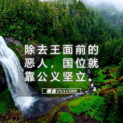 Picture 05 - 箴 言 25:5 CUVS - 除 去 王 面 前 的 恶 人 ， 国 位 就 - Bible Verse Picture