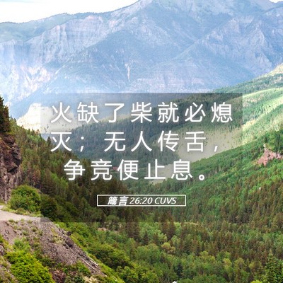 Picture 05 - 箴 言 26:20 CUVS - 火 缺 了 柴 就 必 熄 灭 ； 无 人 传 - Bible Verse Picture