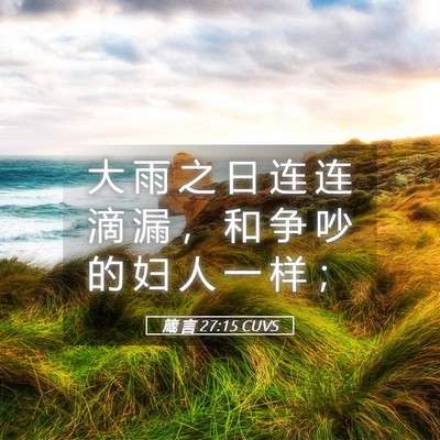 Picture 05 - 箴 言 27:15 CUVS - 大 雨 之 日 连 连 滴 漏 ， 和 争 吵 - Bible Verse Picture