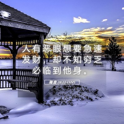 Picture 05 - 箴 言 28:22 CUVS - 人 有 恶 眼 想 要 急 速 发 财 ， 却 - Bible Verse Picture