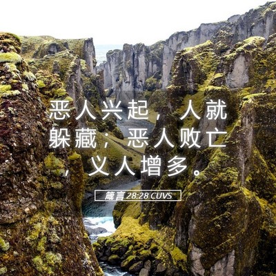 Picture 05 - 箴 言 28:28 CUVS - 恶 人 兴 起 ， 人 就 躲 藏 ； 恶 人 - Bible Verse Picture