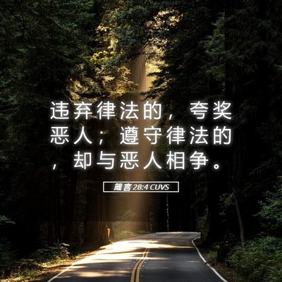 Picture 05 - 箴 言 28:4 CUVS - 违 弃 律 法 的 ， 夸 奖 恶 人 ； 遵 - Bible Verse Picture