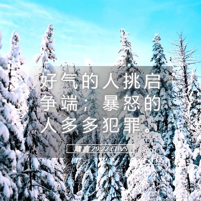 Picture 05 - 箴 言 29:22 CUVS - 好 气 的 人 挑 启 争 端 ； 暴 怒 的 - Bible Verse Picture