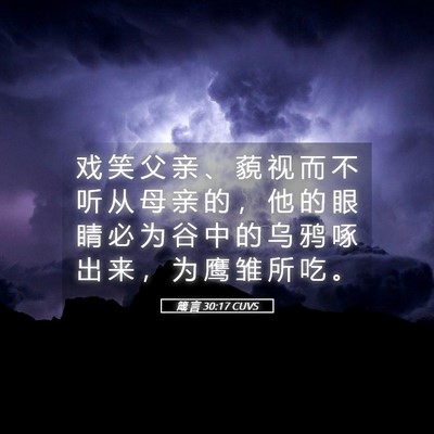 Picture 05 - 箴 言 30:17 CUVS - 戏 笑 父 亲 、 藐 视 而 不 听 从 母 - Bible Verse Picture