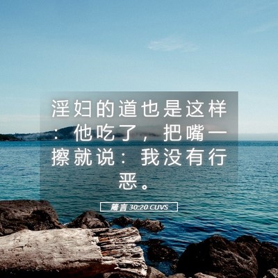 Picture 05 - 箴 言 30:20 CUVS - 淫 妇 的 道 也 是 这 样 ： 他 吃 了 - Bible Verse Picture