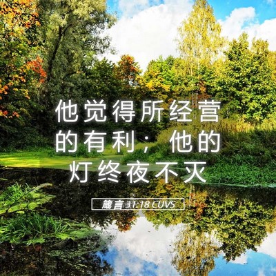 Picture 05 - 箴 言 31:18 CUVS - 他 觉 得 所 经 营 的 有 利 ； 他 的 - Bible Verse Picture