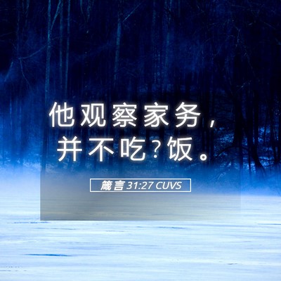 Picture 05 - 箴 言 31:27 CUVS - 他 观 察 家 务 ， 并 不 吃 ? 饭 - Bible Verse Picture