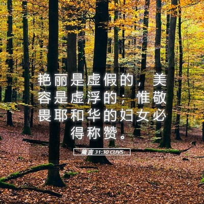 Picture 05 - 箴 言 31:30 CUVS - 艳 丽 是 虚 假 的 ， 美 容 是 虚 浮 - Bible Verse Picture