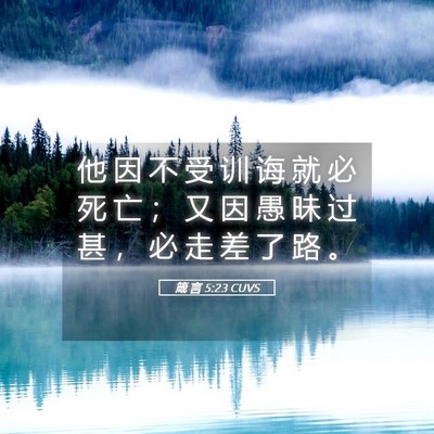 Picture 05 - 箴 言 5:23 CUVS - 他 因 不 受 训 诲 就 必 死 亡 ； 又 - Bible Verse Picture