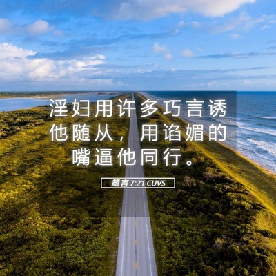 Picture 05 - 箴 言 7:21 CUVS - 淫 妇 用 许 多 巧 言 诱 他 随 从 ， - Bible Verse Picture