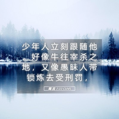 Picture 05 - 箴 言 7:22 CUVS - 少 年 人 立 刻 跟 随 他 ， 好 像 牛 - Bible Verse Picture