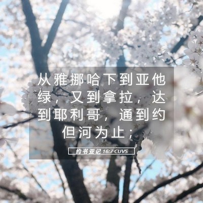 Picture 05 - 约 书 亚 记 16:7 CUVS - 从 雅 挪 哈 下 到 亚 他 绿 ， 又 到 - Bible Verse Picture