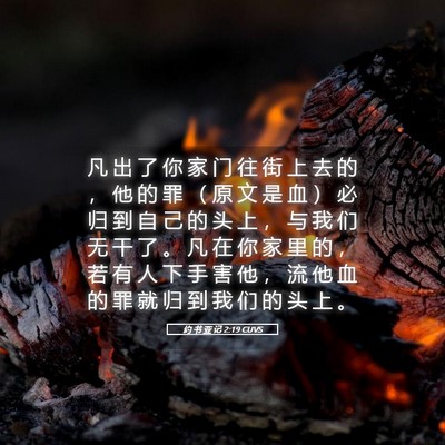 Picture 05 - 约 书 亚 记 2:19 CUVS - 凡 出 了 你 家 门 往 街 上 去 的 ， - Bible Verse Picture