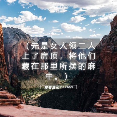 Picture 05 - 约 书 亚 记 2:6 CUVS - （ 先 是 女 人 领 二 人 上 了 房 顶 - Bible Verse Picture