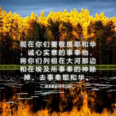 Picture 05 - 约 书 亚 记 24:14 CUVS - 现 在 你 们 要 敬 畏 耶 和 华 ， 诚 - Bible Verse Picture