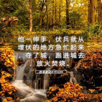 Picture 05 - 约 书 亚 记 8:19 CUVS - 他 一 伸 手 ， 伏 兵 就 从 埋 伏 的 - Bible Verse Picture