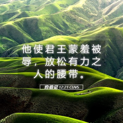 Picture 05 - 约 伯 记 12:21 CUVS - 他 使 君 王 蒙 羞 被 辱 ， 放 松 有 - Bible Verse Picture