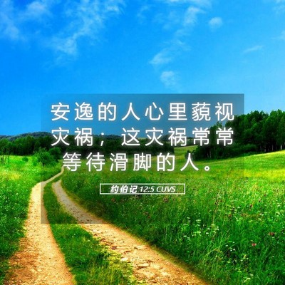 Picture 05 - 约 伯 记 12:5 CUVS - 安 逸 的 人 心 里 藐 视 灾 祸 ； 这 - Bible Verse Picture