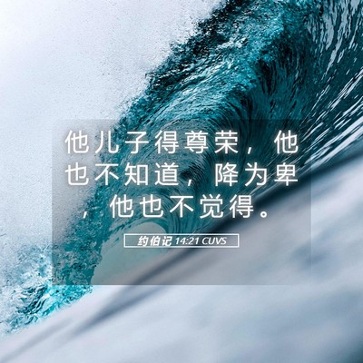 Picture 05 - 约 伯 记 14:21 CUVS - 他 儿 子 得 尊 荣 ， 他 也 不 知 道 - Bible Verse Picture