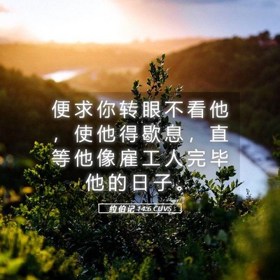Picture 05 - 约 伯 记 14:6 CUVS - 便 求 你 转 眼 不 看 他 ， 使 他 得 - Bible Verse Picture
