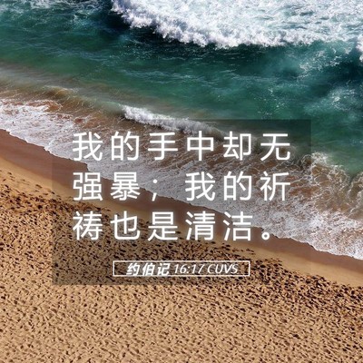 Picture 05 - 约 伯 记 16:17 CUVS - 我 的 手 中 却 无 强 暴 ； 我 的 祈 - Bible Verse Picture