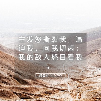 Picture 05 - 约 伯 记 16:9 CUVS - 主 发 怒 撕 裂 我 ， 逼 迫 我 ， 向 - Bible Verse Picture