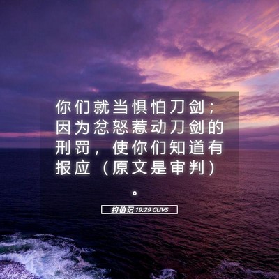 Picture 05 - 约 伯 记 19:29 CUVS - 你 们 就 当 惧 怕 刀 剑 ； 因 为 忿 - Bible Verse Picture
