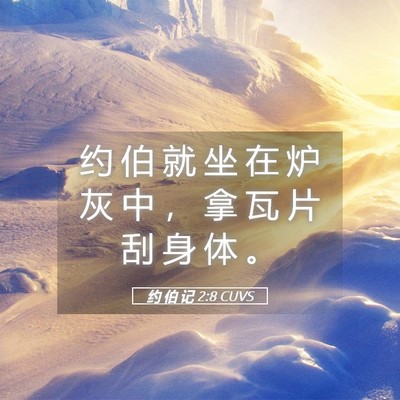 Picture 05 - 约 伯 记 2:8 CUVS - 约 伯 就 坐 在 炉 灰 中 ， 拿 瓦 片 - Bible Verse Picture
