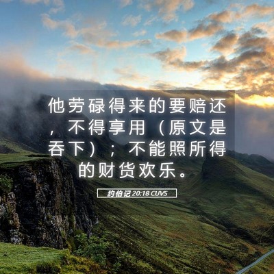 Picture 05 - 约 伯 记 20:18 CUVS - 他 劳 碌 得 来 的 要 赔 还 ， 不 得 - Bible Verse Picture