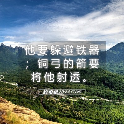 Picture 05 - 约 伯 记 20:24 CUVS - 他 要 躲 避 铁 器 ； 铜 弓 的 箭 要 - Bible Verse Picture