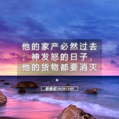 Picture 05 - 约 伯 记 20:28 CUVS - 他 的 家 产 必 然 过 去 ； 神 发 怒 - Bible Verse Picture