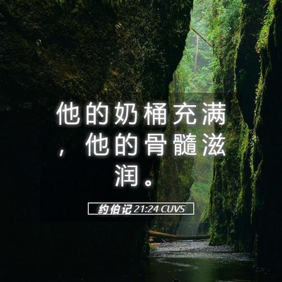 Picture 05 - 约 伯 记 21:24 CUVS - 他 的 奶 桶 充 满 ， 他 的 骨 髓 滋 - Bible Verse Picture