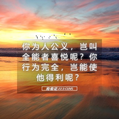 Picture 05 - 约 伯 记 22:3 CUVS - 你 为 人 公 义 ， 岂 叫 全 能 者 喜 - Bible Verse Picture