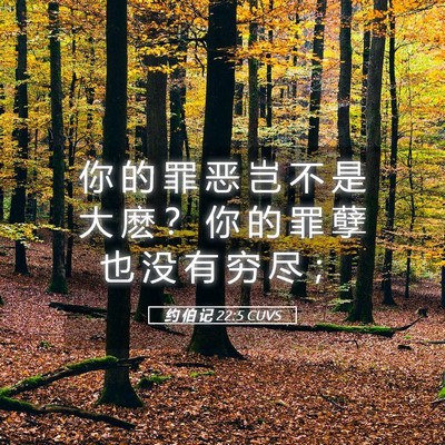 Picture 05 - 约 伯 记 22:5 CUVS - 你 的 罪 恶 岂 不 是 大 麽 ？ 你 的 - Bible Verse Picture