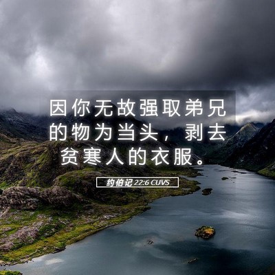 Picture 05 - 约 伯 记 22:6 CUVS - 因 你 无 故 强 取 弟 兄 的 物 为 当 - Bible Verse Picture