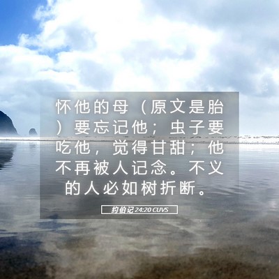 Picture 05 - 约 伯 记 24:20 CUVS - 怀 他 的 母 （ 原 文 是 胎 ） 要 忘 - Bible Verse Picture