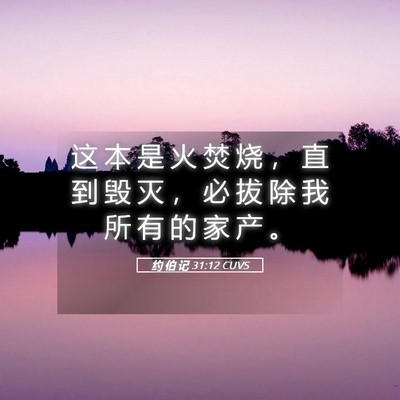 Picture 05 - 约 伯 记 31:12 CUVS - 这 本 是 火 焚 烧 ， 直 到 毁 灭 ， - Bible Verse Picture