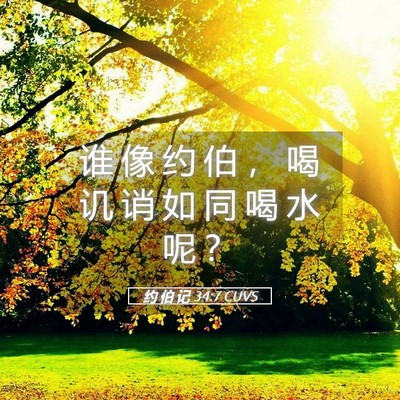 Picture 05 - 约 伯 记 34:7 CUVS - 谁 像 约 伯 ， 喝 讥 诮 如 同 喝 水 - Bible Verse Picture